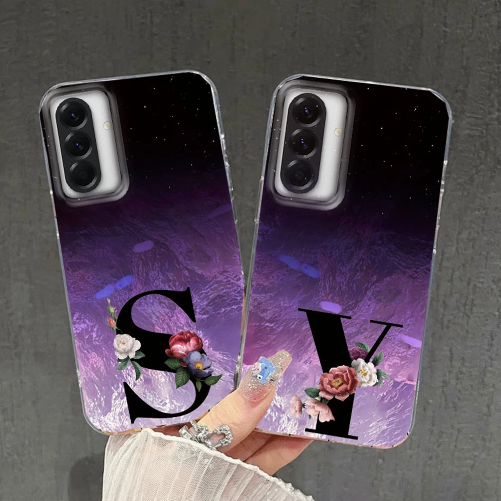 Para Samsung Galaxy A56 A16 A26 A36 A13 artístico negro letra flor teléfono caso pareja cubierta a prueba de golpes Fundas parachoques samsunga56 - imagen 2