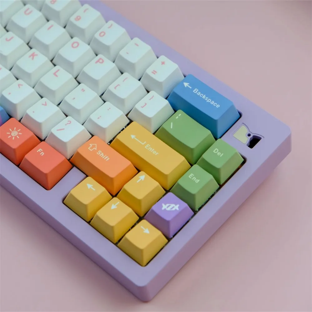 GMK-Juego de teclas con tema de arcoíris, 129 teclas PBT, personalizado, perfil de cereza de artista, accesorios para teclado mecánico, regalo Lucky65V2 - imagen 2