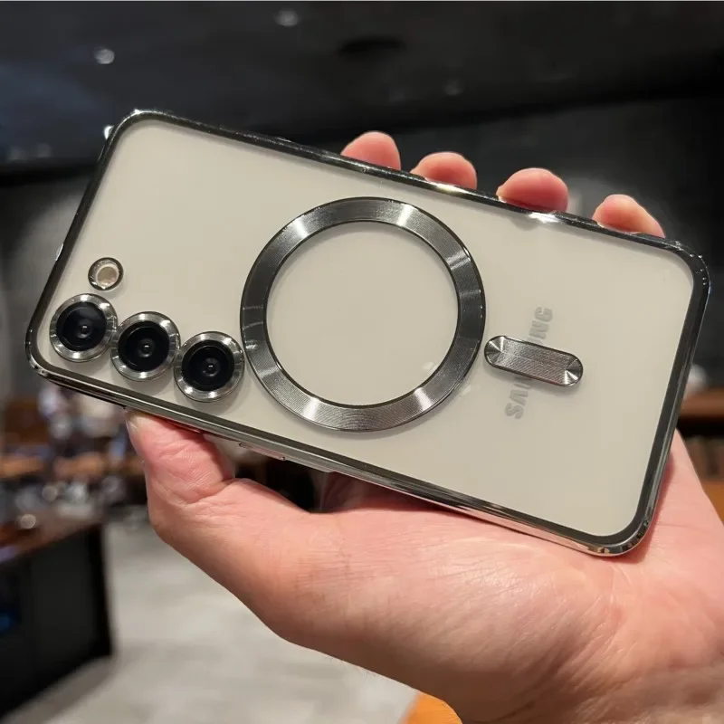 Chapado de lujo para funda magnética Magsafe para Samsung S25 S24 S23 S22 Ultra Plus S21 S20 FE Note 20 A35 A55 A05 cubierta transparente - imagen 3