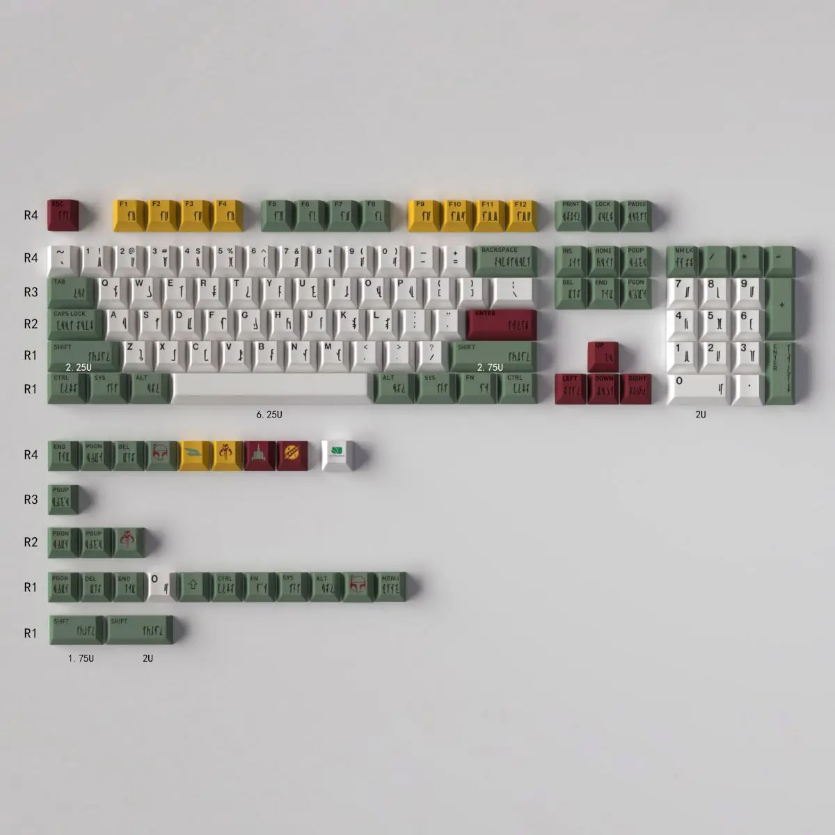 Bounty hunters-Teclas de Mandalorians para teclado mecánico PBT, 5 colores laterales, Sub Cherry altura, verde, blanco, GK61, Anne Pro 2, PC de juego