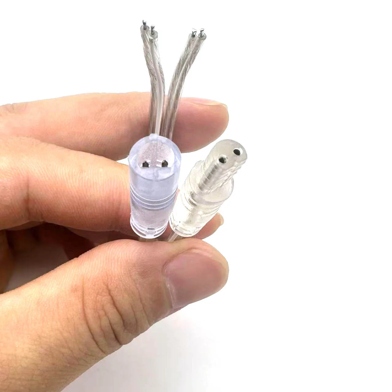 Conector transparente impermeable de 2 núcleos, macho y hembra; 10 cm de largo cada una; cable 22AWG (0,3 mm2) - imagen 4