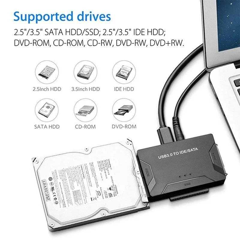 Cable convertidor adaptador de disco duro USB 3,0 a SATA IDE para 3,5 2,5 pulgadas HDD/SSD CD DVD ROM CD-RW adaptador IDE SATA 3 en 1 - imagen 4