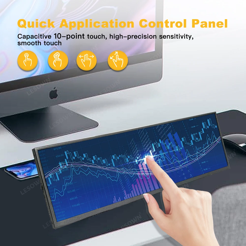 LESOWN-USB-C táctil capacitivo Compatible con HDMI, 100% sRGB, 120Hz, 12,7 pulgadas, pantalla de tira larga con altavoces - imagen 5