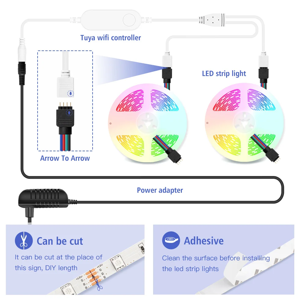 Tira de luces LED inteligente Tuya, cinta Flexible de 12V 5050 RGB, tira de luces LED WiFi, Control por aplicación con Alexa y Google Home, luz inteligente - imagen 3