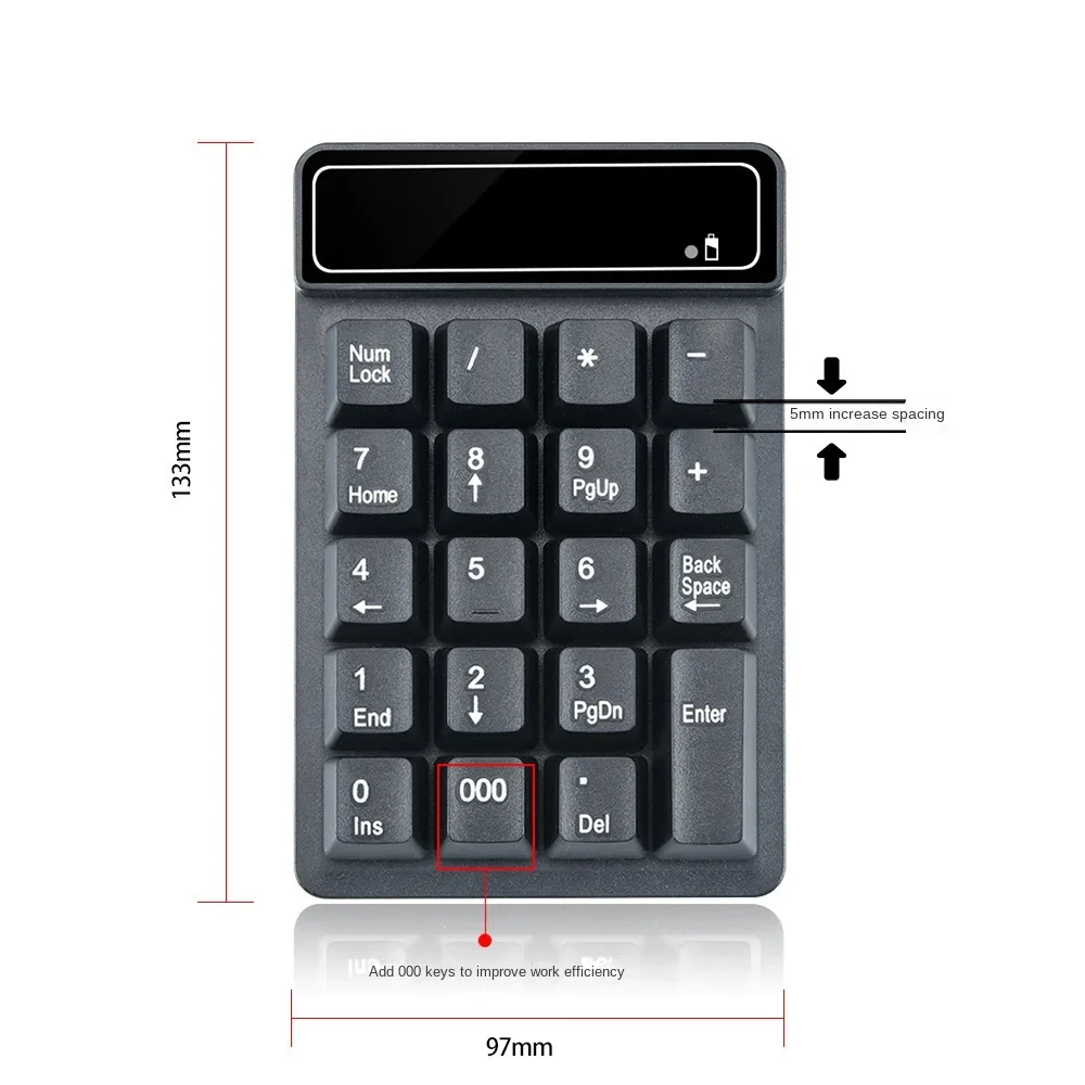 Teclado inalámbrico Bluetooth con número Usb, 2,4G, pantalla Digital, recargable, Mini teclado inteligente numérico de 19 teclas, suministros de oficina - imagen 5
