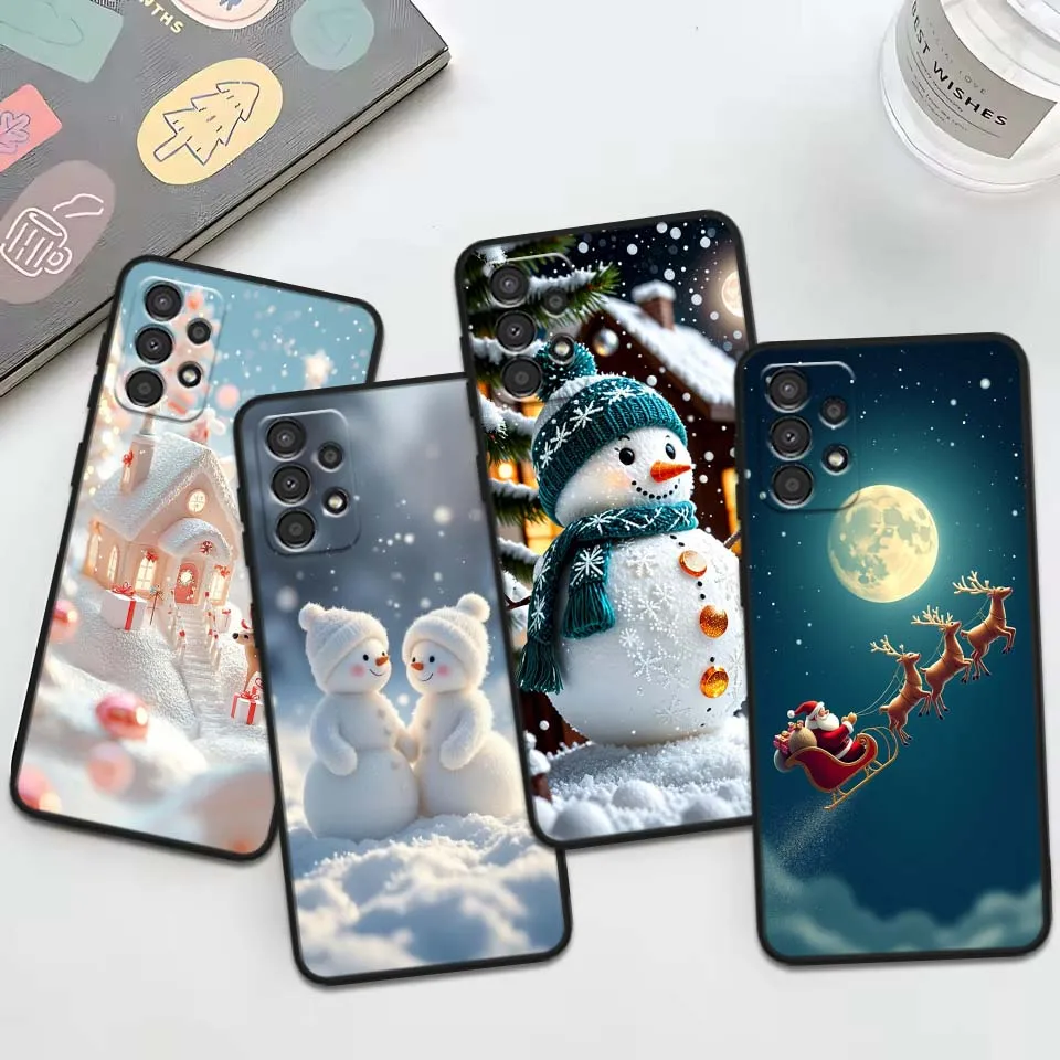 Patrón de muñeco de nieve de invierno para Samsung Galaxy A11 A12 A13 A14 A15 A16 A20E A20S A21 A21S A22 A23 funda de teléfono negra