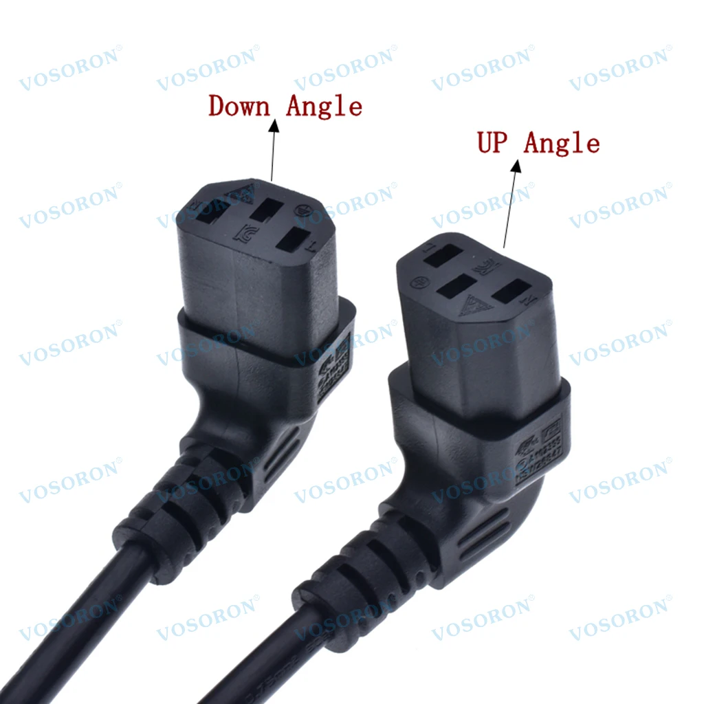 Cable de extensión adaptador de 90 grados C13 a C14 con orificios para tornillos, cable de alimentación de CA en ángulo arriba/abajo IEC320 C14 a C13 de 60 cm/2 pies - imagen 2