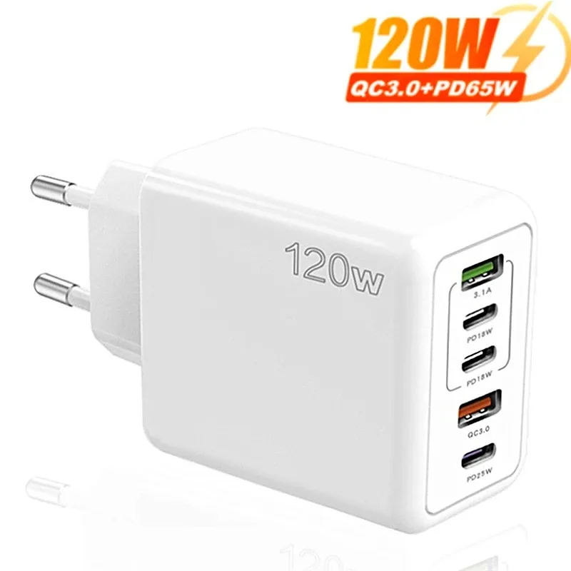 120W 5 puertos USB tipo C cargador USB-C carga rápida adaptador de pared para teléfono móvil PD cargador rápido 3,0 para iPhone 16 Samsung Xiaomi