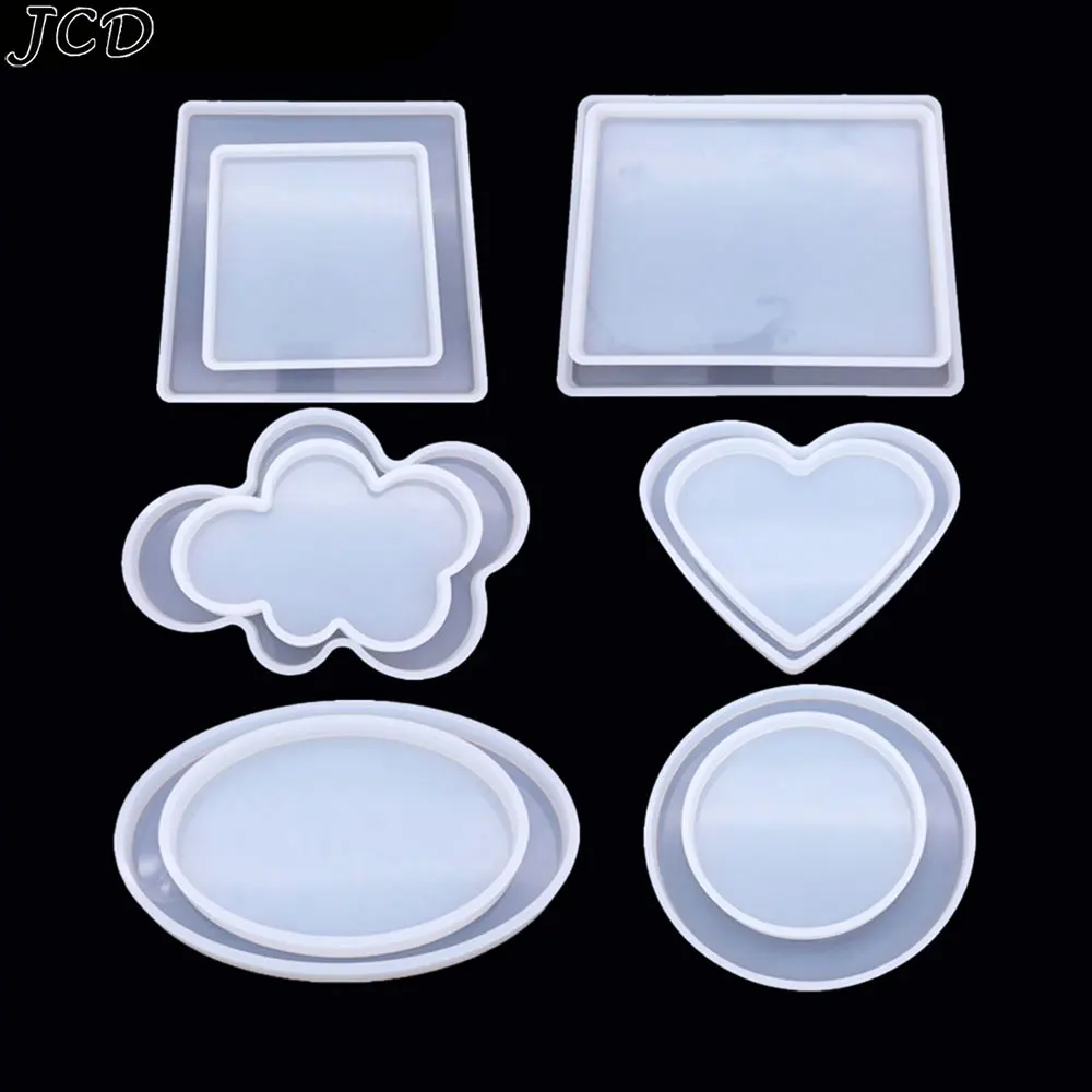 JCD-Molde de silicona para posavasos, molde de resina epoxi, redondo, cuadrado, rectangular, ovalado, fabricación de Base de almacenamiento de joyería DIY, decoración de bandeja de taza
