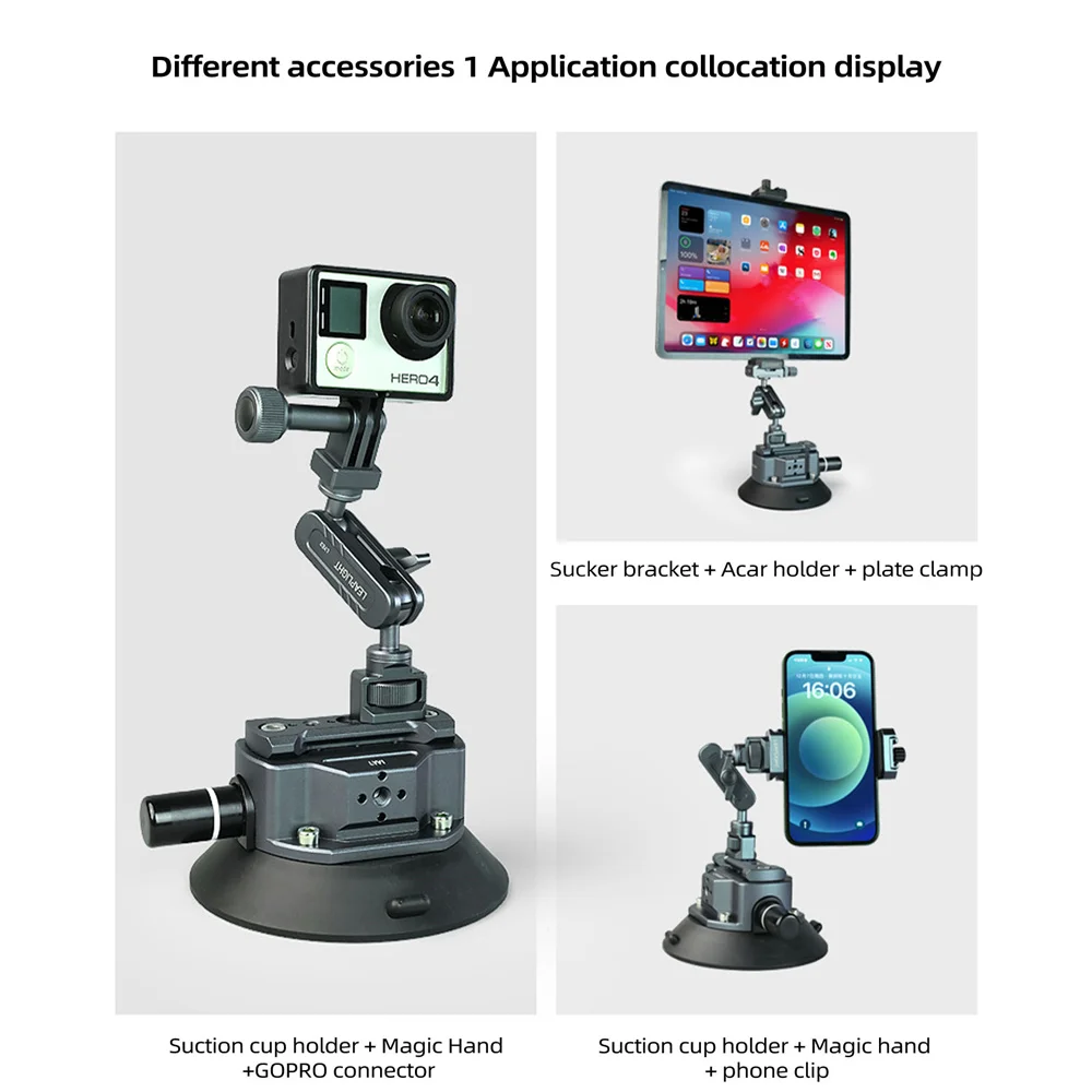 New Hand Pump Car Suction Cup Phone Action Camera Holder W NATO 360 Adjustable 1/4" 3/8"  for Gopro Insta360 DSLR Action Camera - imagen 5