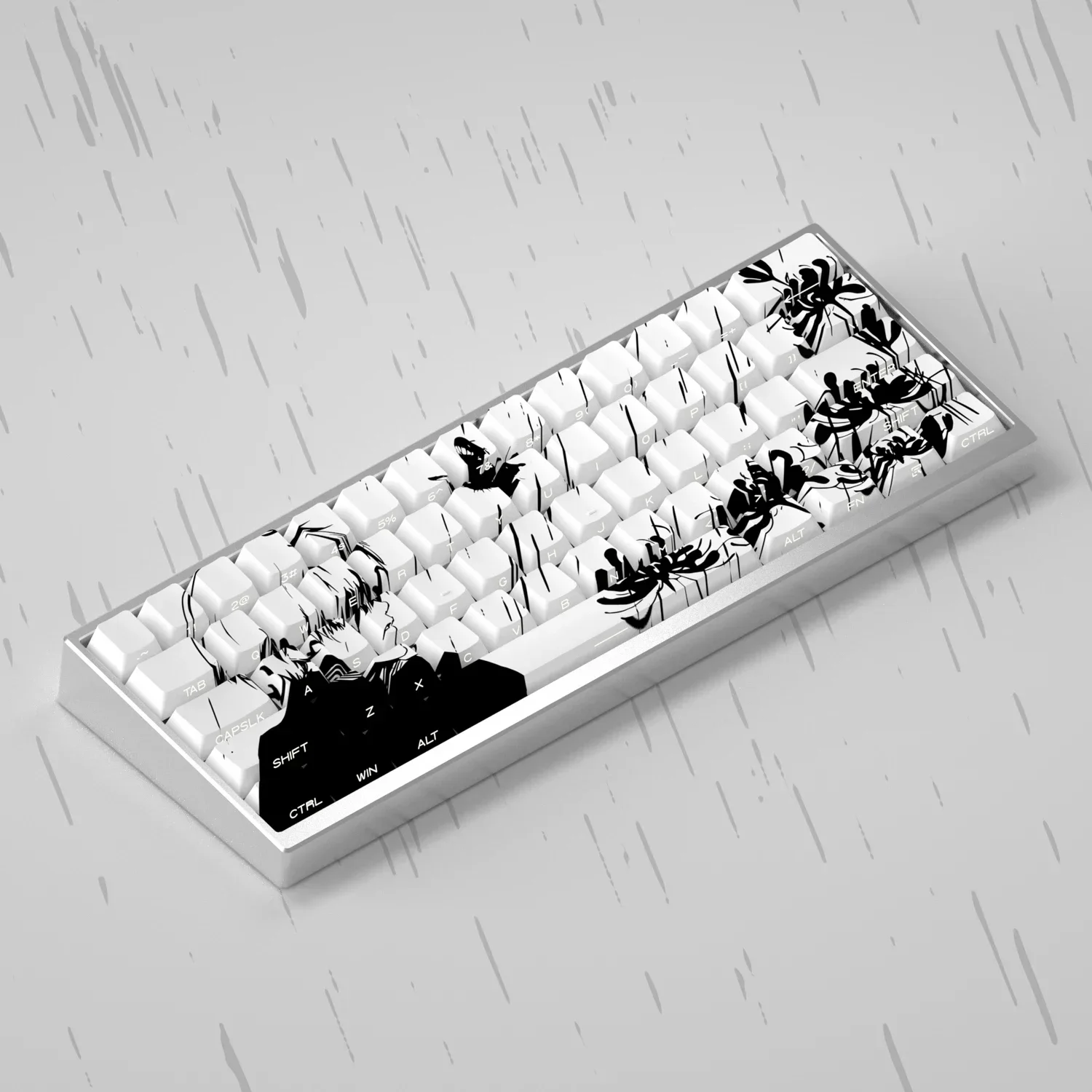 Juego de teclas con tema de cómics en blanco y negro, perfil de cereza PBT, 130 teclas, teclas originales personalizadas hechas a mano para teclado mecánico - imagen 3