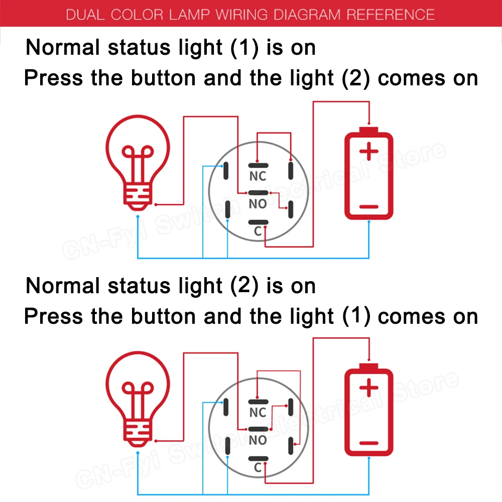 16 / 19 / 22 mm interruptor de botón metálico LED bicolor impermeable barco de automóviles 7pin reinicio instantáneo y fijación de autobloqueo 6v 12v 24v 220V - imagen 4