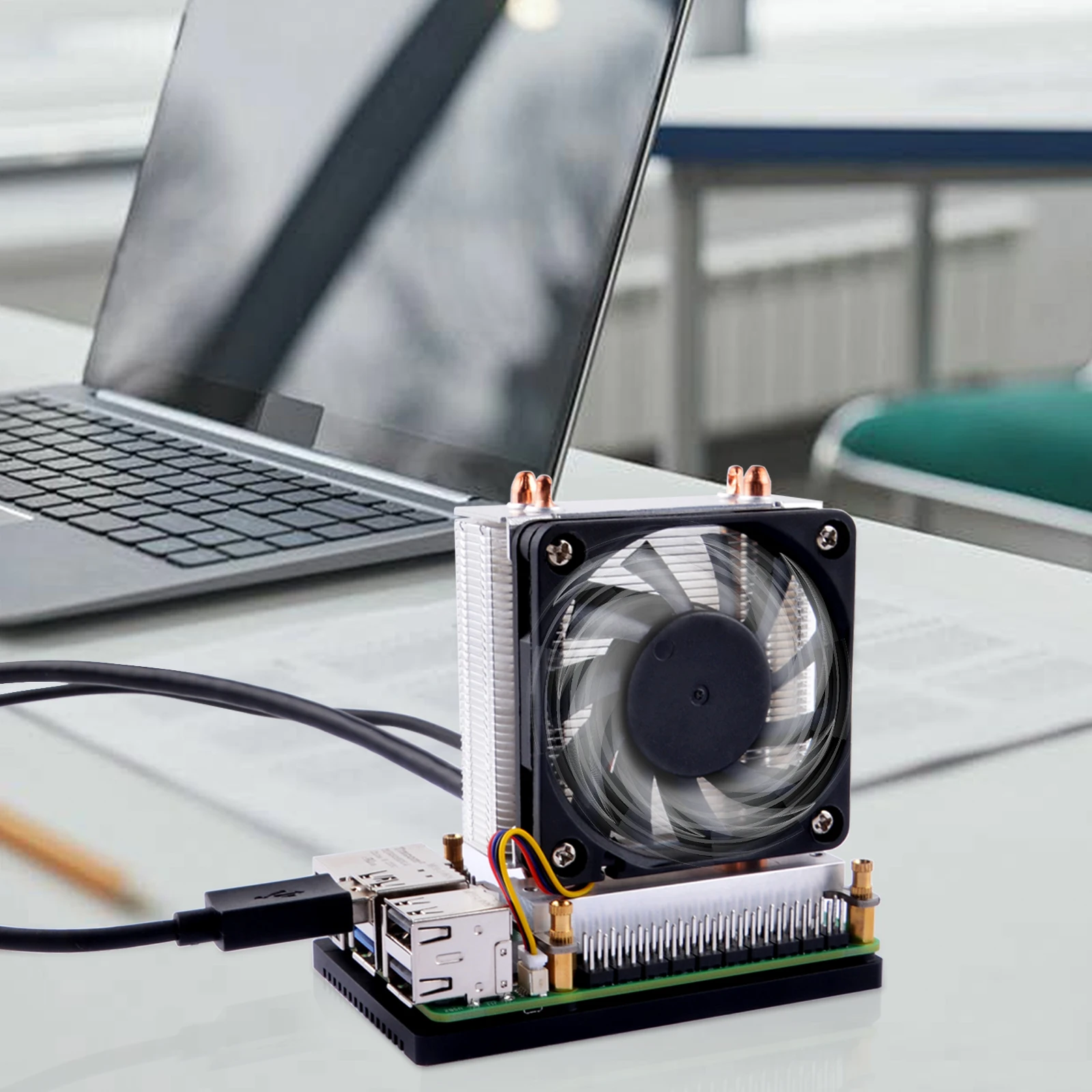 Disipador de calor de doble tubo de cobre para Raspberry Pi 5, enfriador, torre de hielo Plus, 52Pi - imagen 2