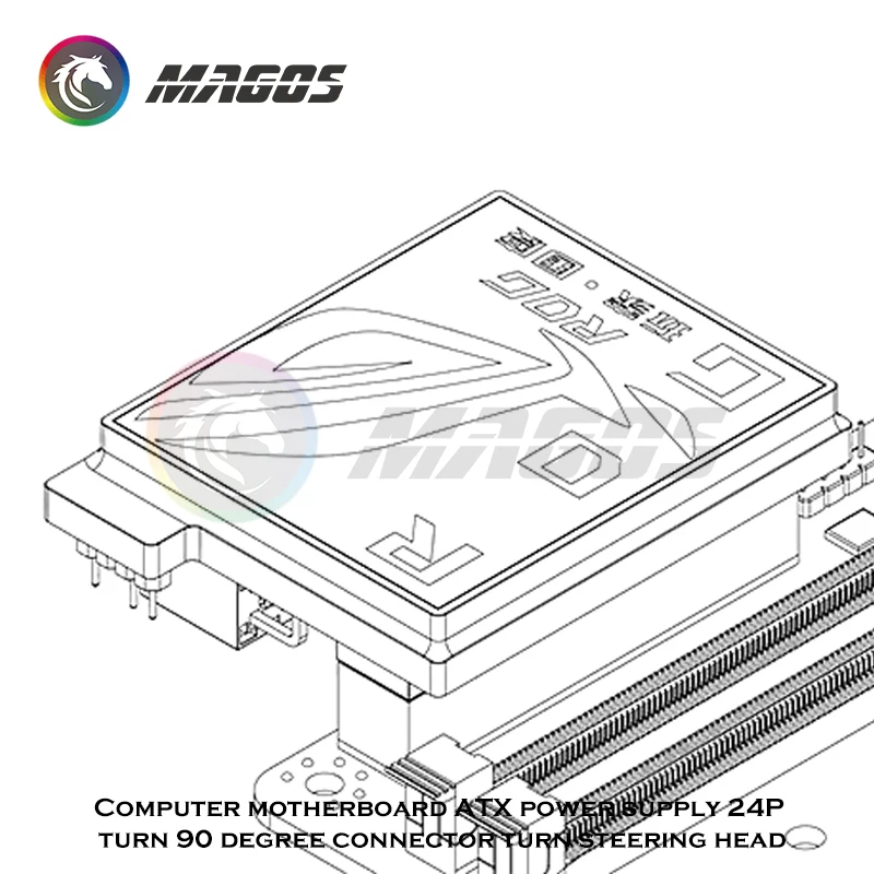 Computadora ATX PSU Adaptador de 24 pines Conector en ángulo recto Gestión de cableado 5V ARGB SYNC Logotipo personalizado 18 diseños - imagen 3