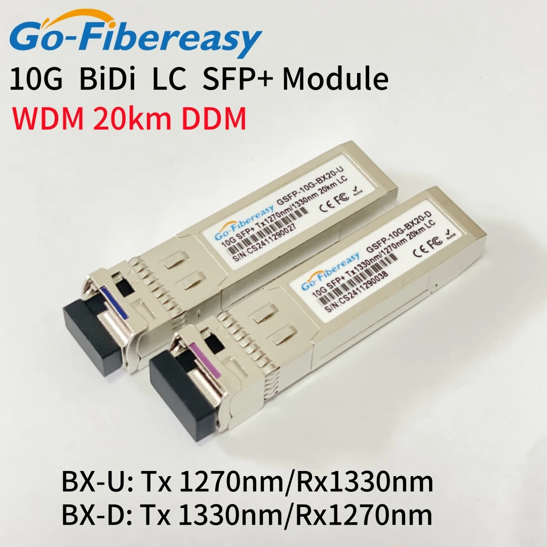 Módulo transceptor SFP 10Gb BiDi LC WDM 20km 10Gbase-BX Tx1270/Rx1330nm Módulo óptico SFP Compatible con Cisco, Miktotik, interruptor TP