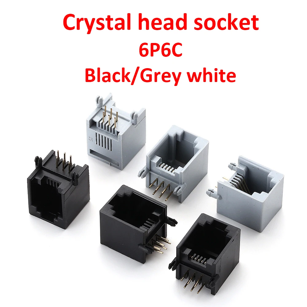 Conector Modular de teléfono con montaje PCB, interfaz de cristal hembra para conector de teléfono, 10 piezas, RJ12, 6P6C, RJ11