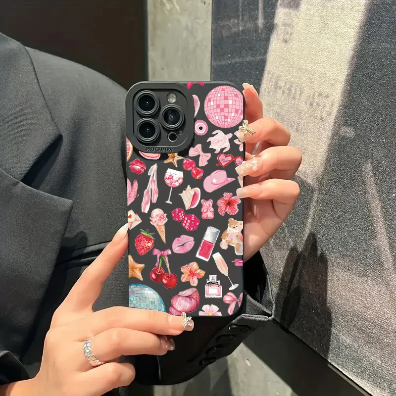 Funda con diseño de cereza y lazo rosa con bola de cristal brillante para Samsung Galaxy S25 S24 S23 S22 Ultra Plus FE A16 A06 A26 A54 A32 A33 - imagen 3