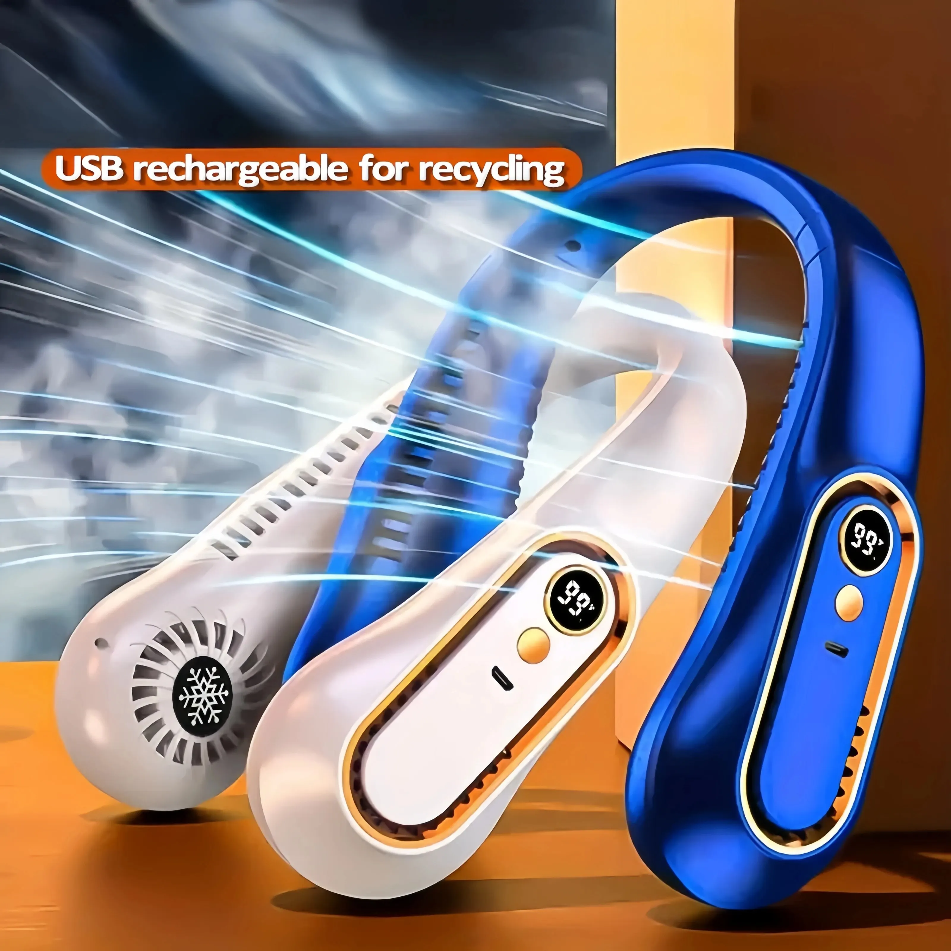 Ventilador de cuello colgante con pantalla Digital, Ventilador de potencia sin aspas, banda para el cuello, Mini enfriador de aire portátil, recargable por USB - imagen 5