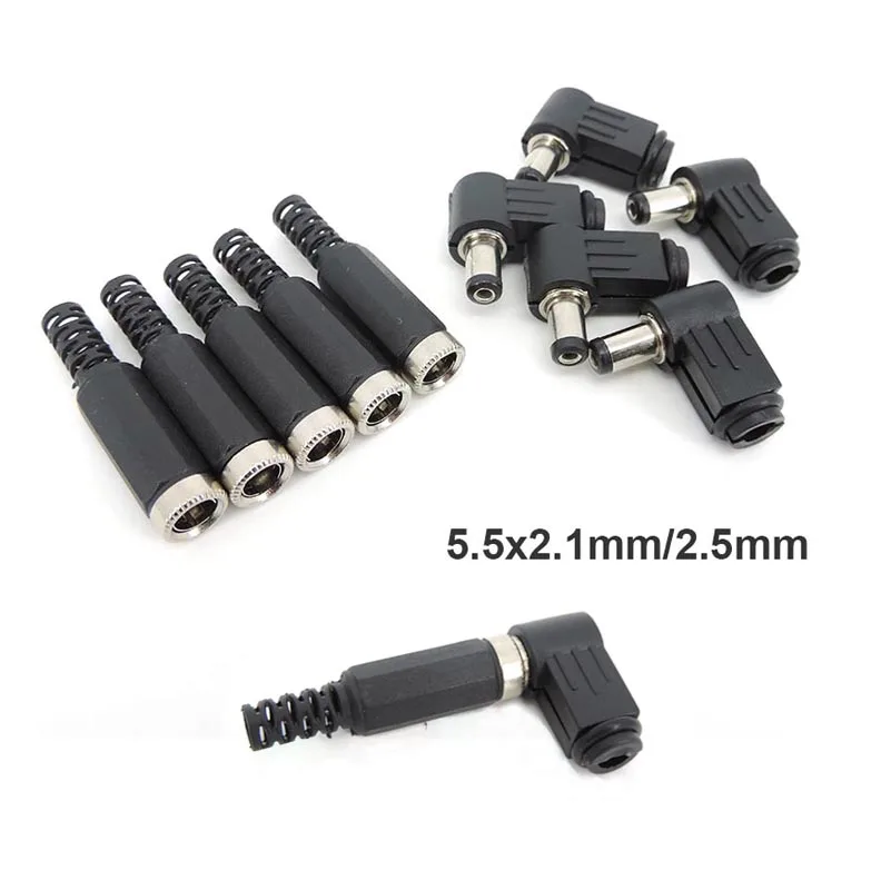 5,5 MM * 2,5 MM / 2,1 MM DC macho hembra enchufe adaptador de enchufe ángulo recto/recto conector de 90 grados 5,5*2,5 MM 5521