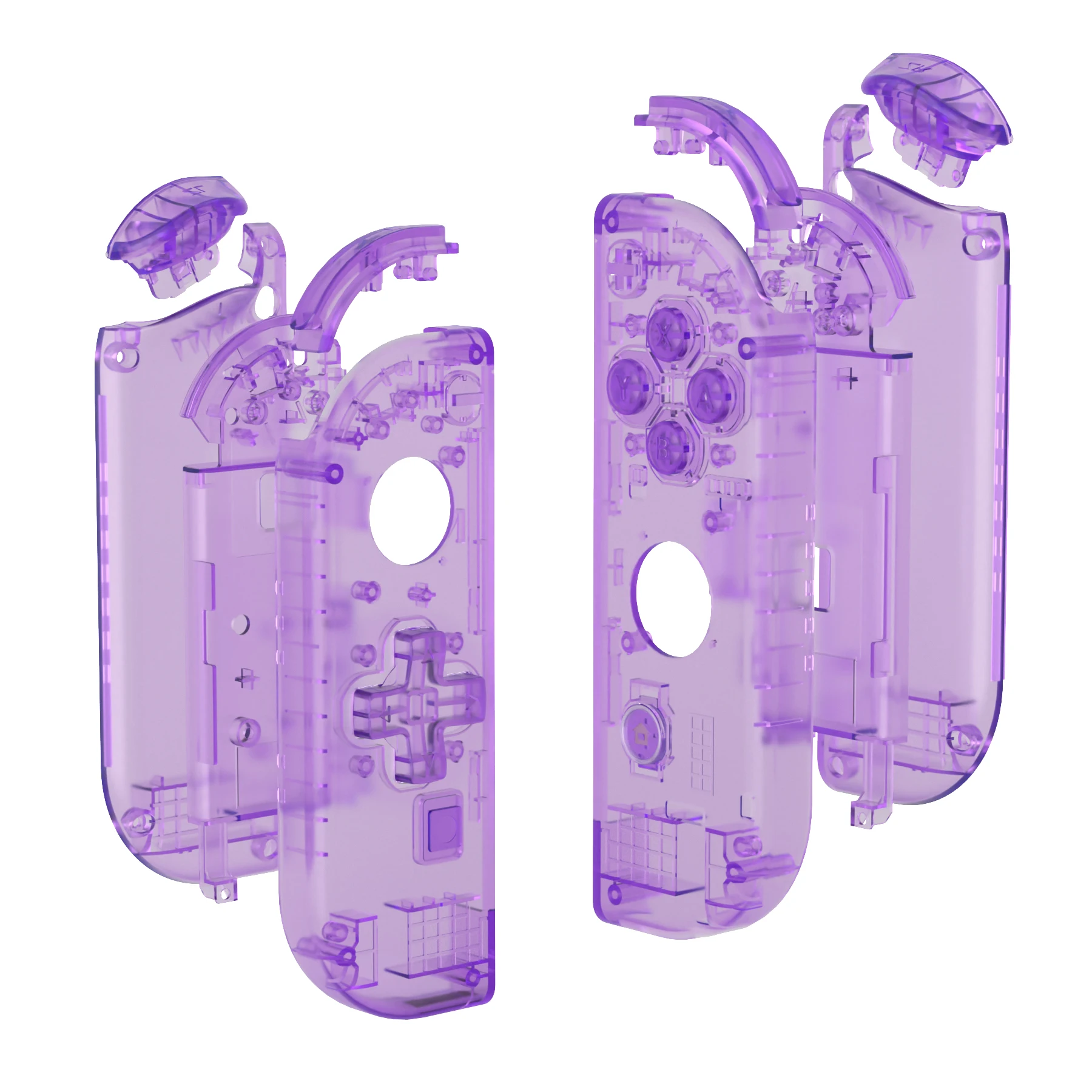 Carcasa eXtremeRate con botones completos para Nintendo Switch JoyCon y OLED JoyCon - Púrpura atómico transparente