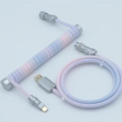 Línea de teclado mecánico Cable de aviador en espiral USB-C Cable de datos hecho a mano para juegos Cable en espiral gradiente - imagen 2