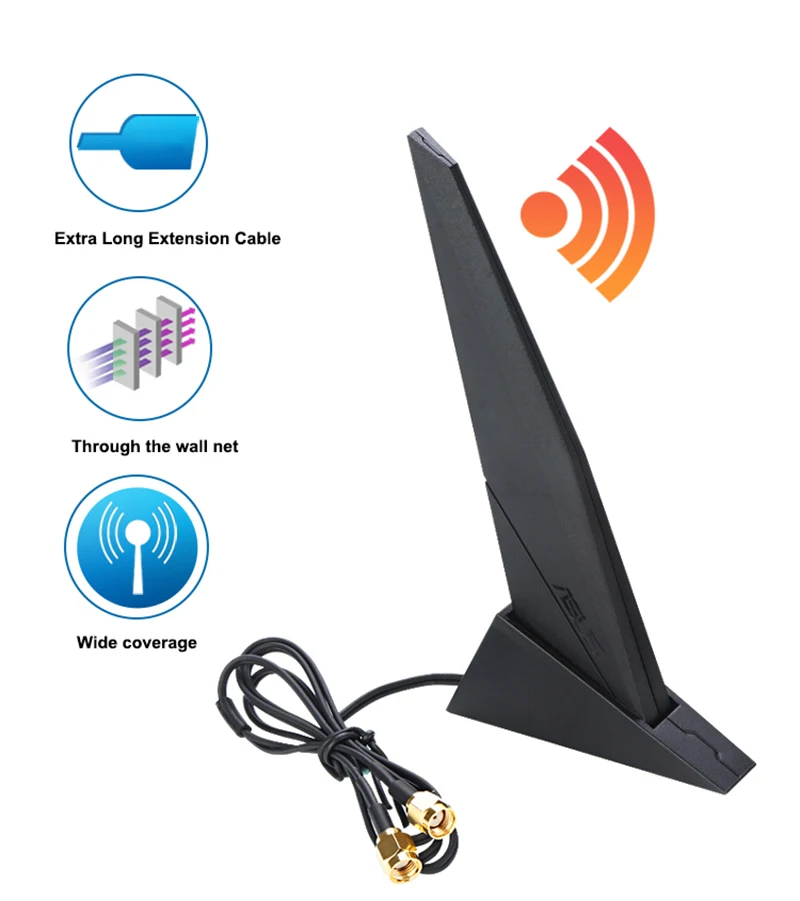 Antena de tarjetas de red de placa base ASUS Original 2,4G/5G/6G WiFi6e antena magnética de tres bandas para ROG Z390 Z490 X570 B460 B360 - imagen 5