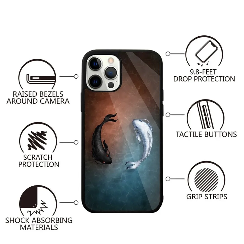 Koi Carp Fish Yin Yang Art funda de teléfono para iPhone 16,15,14,13,12,11,Plus,Pro,Max,Mini Magsafe, carga inalámbrica magnética - imagen 5