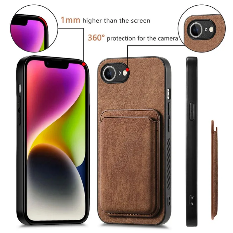 For Magsafe Leather Case for Iphone 16E 16e SE4 Magnetic Wallet Card Pocket Cover for Iphone 16E 16 Pro Max 14 15 Plus 13 12 11 - imagen 4