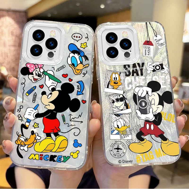 Funda de dibujos animados de Mickey Mouse de Disney para iPhone 16 Pro Max, funda antideslizante con purpurina 15 14 13 12 11 8 7 6 Pro Max Plus XS XR
