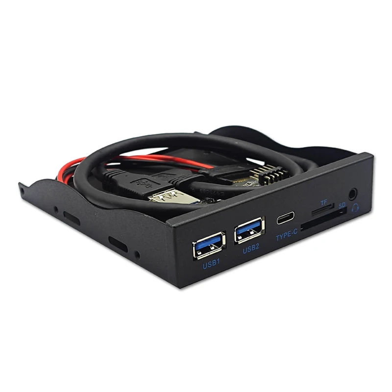 5Gbps 2 x USB3.0 + 1 x TYPE-C + TF/SD + AUDIO HD Adaptador de micrófono con conector para auriculares Panel frontal USB para escritorio HUB de entrada de disquete de 3,5" - imagen 2
