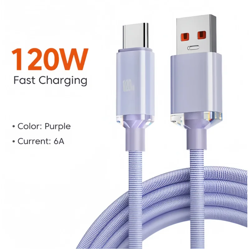 Cable de carga rápida tipo C de 120W, Cable de carga rápida USB-C, Cable de datos de alta velocidad 6A, carga para VIVO, Huawei, Xiaomi, Samsung y iPhone
