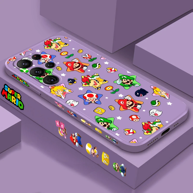 S-Super m-marios b-bros Linda cuerda izquierda líquida para Samsung Galaxy S24 S23 S22 S21 S20 FE S10 Ultra Plus Lite 5G TPU funda de teléfono - imagen 3