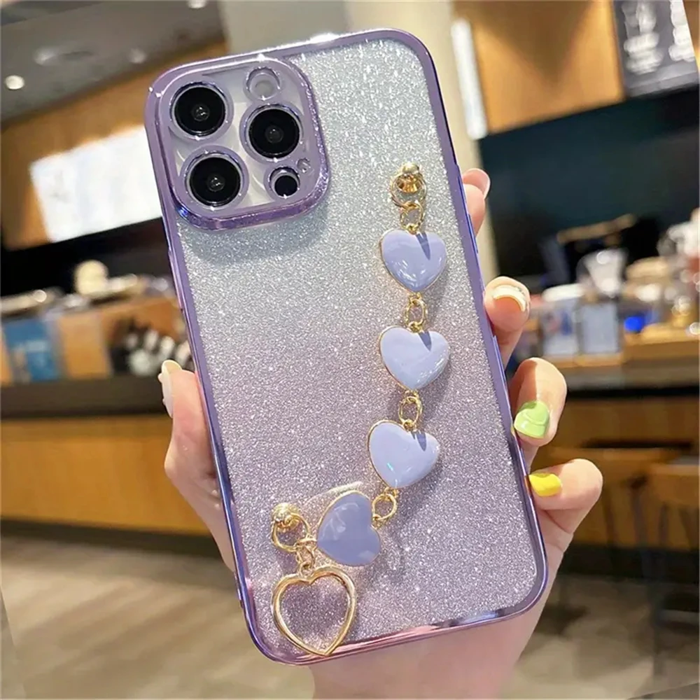 Funda de silicona suave para iPhone, carcasa con gradiente de purpurina y corazón para iPhone 15, 14, 13, 12, 11 Pro Max, Mini, XR, X, XS Max, 7, 8 Plus, SE2020 - imagen 2