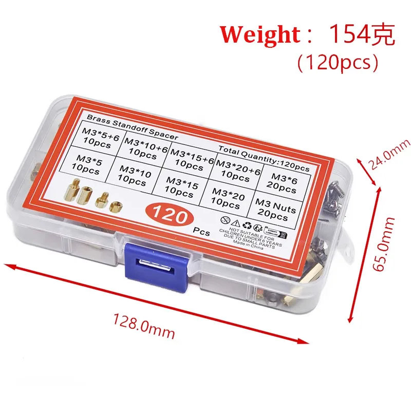120 Uds M3 tornillos de acero inoxidable tuercas latón Hexagonal columna de cobre columna aislante espaciador juego de columna M3 * 6 M3 * 15 M3 * 10 M3 * 20 - imagen 3