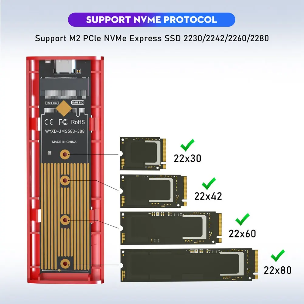 M.2 NVMe PCIe 10Gbps SSD sin herramientas Chasis Estuche de transporte USB-C/USB-A Modo dual Plug and Play para PC/Mac/PS5/Linux - imagen 5