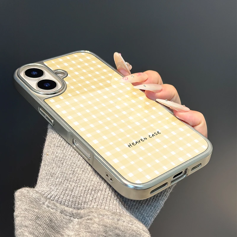 La rejilla amarilla Silver Edge Epoxy TPU Caja de teléfono anticaída para iPhone XR/11/12/13/14/15/16/17 Pro Max - imagen 3