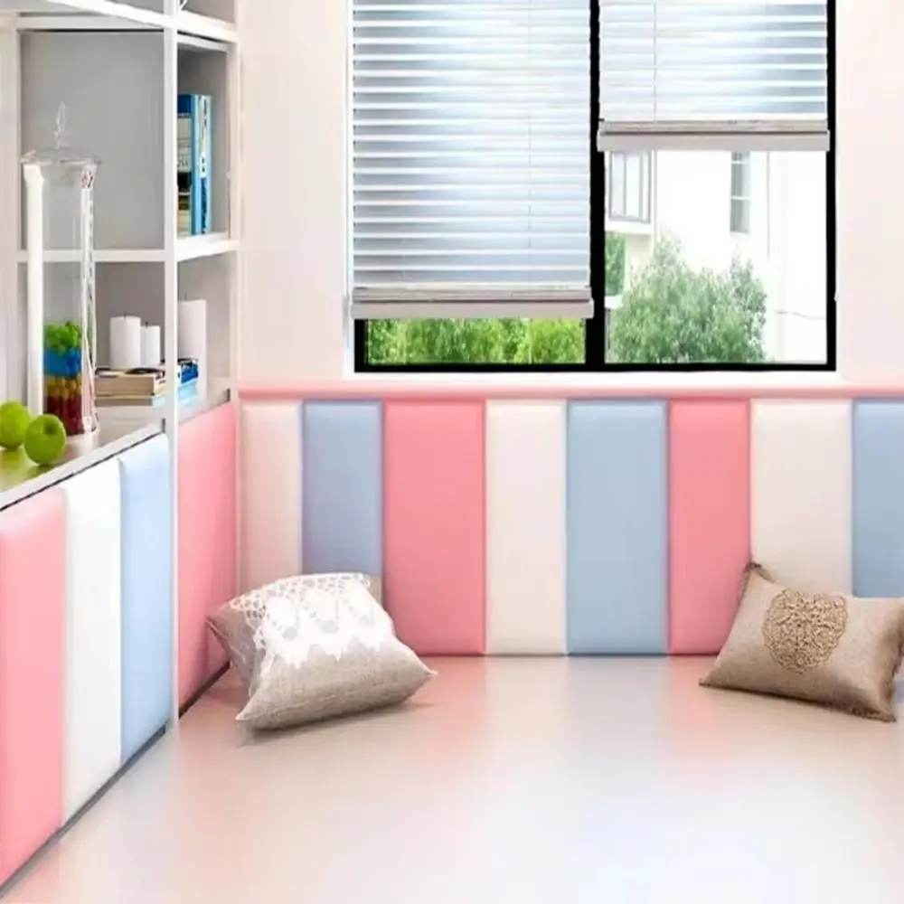 Tapete de pared trasero con bolsa suave 3D, pegatina de pared impermeable anticolisión, papel tapiz autoadhesivo, decoración de pared Rectangular para Baño - imagen 5