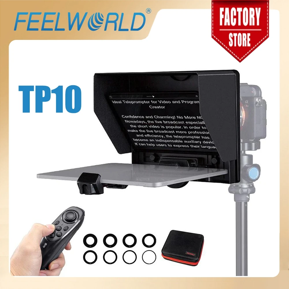 FEELWORLD TP10 Teleprompter para iPad Tablet DSLR Cámara Smartphone Disparo Compatible con iOS/Y/Android Portátil Plegable