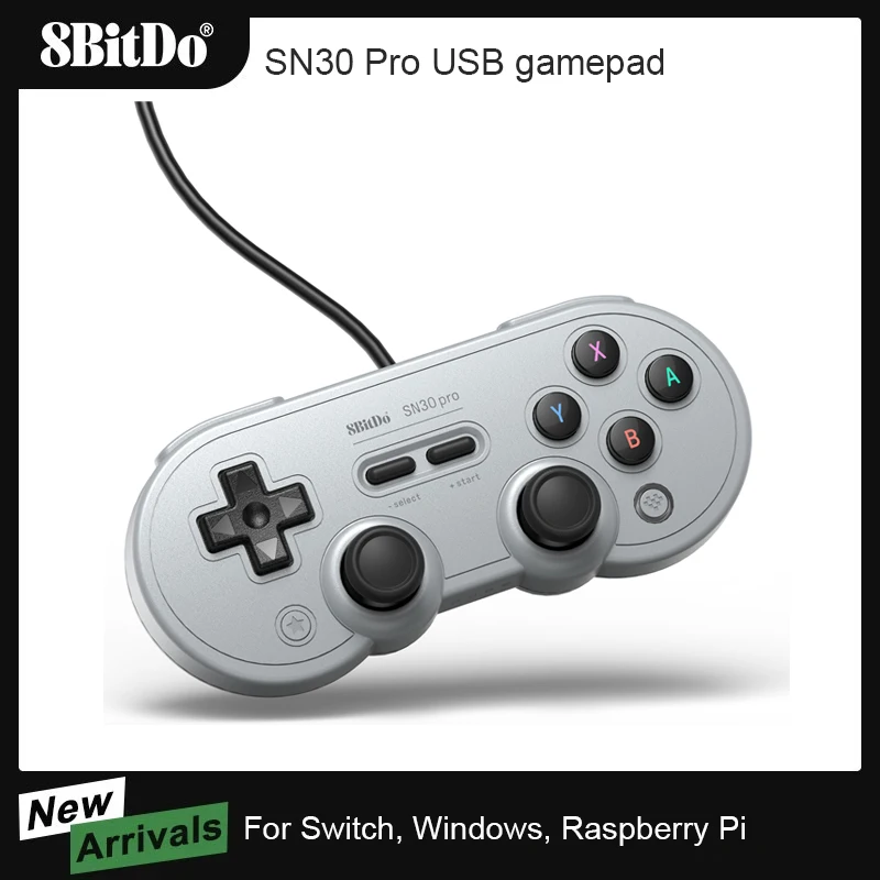 AKNES 8bitdo-mando con cable SN30 Pro, USB, para PC, NS, Raspberry Pi Steam, con vibración basculante, Windows, Android, macOS