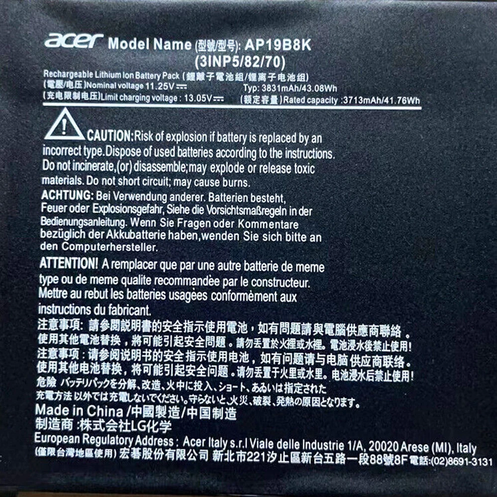 Batería Original para ordenador portátil AP19B8K 11,25 V 43.08Wh 3831mAh para Acer Chromebook CB315-3H Aspire 3 A314 A315 A317 3INP5/82/70 - imagen 2
