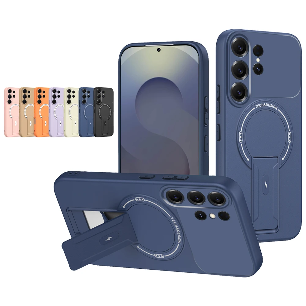 Funda de teléfono con soporte plegable magnético de lujo para Samsung S26 S25 Edge S24 Plus FE S23 S22 Ultra A56 A55 A54 A52 A16 A15 A12