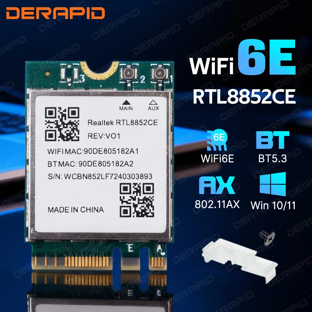 Adaptador de tres bandas RTL8852CE WiFi 6E BT5.3 5374Mbps M.2 NGFF tarjeta para PC de escritorio actualización gran oferta para Windows 10/11-64 bits
