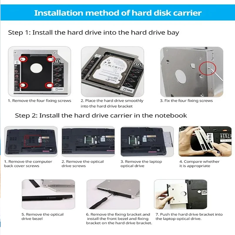 Carcasa de aluminio para disco duro de 2 segundos, adaptador para Hdd Caddy de 9,5mm, 12,7mm, Optibay SATA 3,0, 2,5 pulgadas, SSD, DVD, CD-ROM - imagen 5