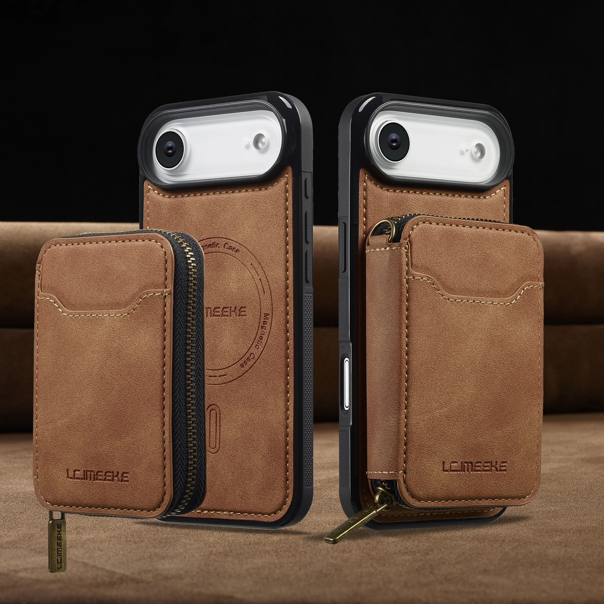 Funda de cuero tipo billetera Solt con tarjeta y cremallera magnética desmontable 2 en 1 para iPhone 17 Pro Max 16 Plus 15 14 13 12 para funda de bolsa Magsafe - imagen 3