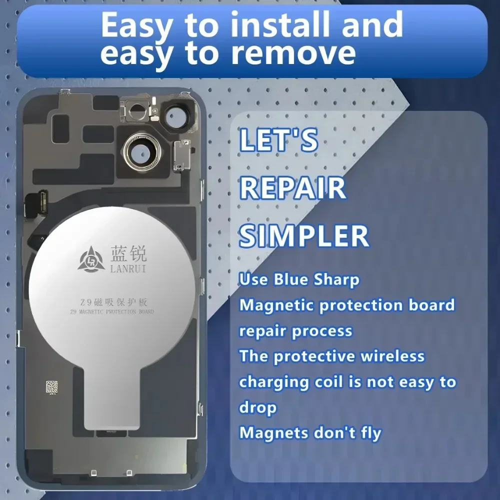 Lanrui z9 placa de protección magnética de vidrio trasero Universal protección de la serie IPhone 11-16 para imanes de carga inalámbrica - imagen 5