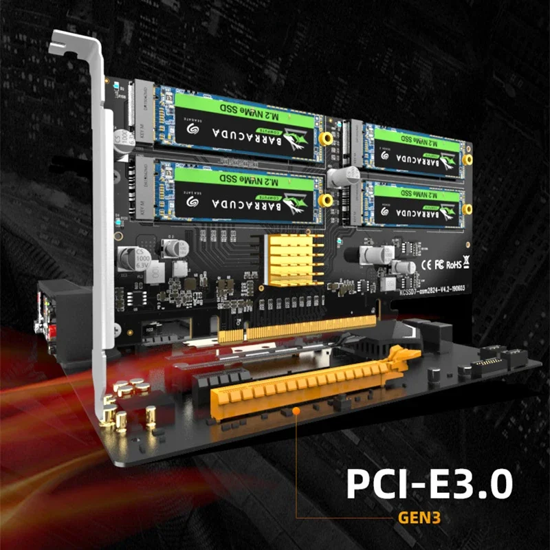 MAIWO PCIe 3,0 X16 a M.2 NVME SSD adaptador 4 puertos para estación de trabajo de servidor de computadora tarjeta RAID Array de cuatro puertos tarjeta de expansión elevadora - imagen 5