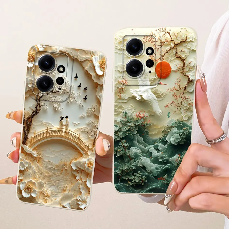 Shockproof Cover For Xiaomi Redmi Note 12 4G Phone Case Soft Liquid Silicone Luxury Flower Back Cover For Redmi Note12 4G Fundas - imagen 4