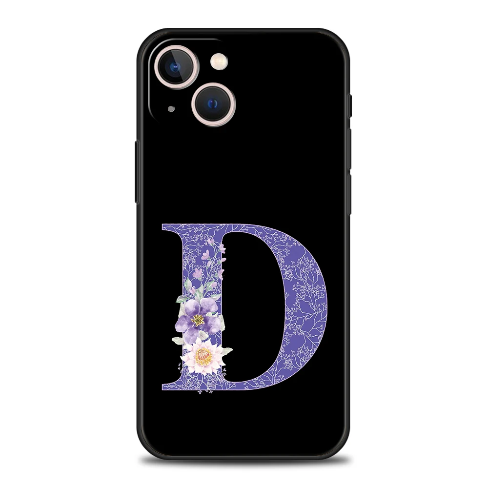 Funda de teléfono para iPhone 17 Air 16E 16 11 15 14 Pro MAX 12 13 7 8 Plus X XR XS SE 2022, funda con letra inicial Retro flor púrpura - imagen 2