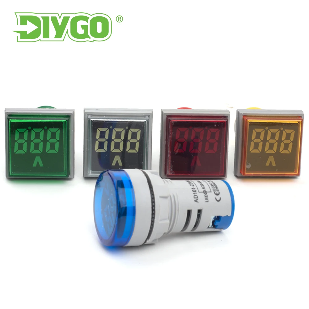 Voltímetro Digital cuadrado redondo de 22mm CA 20-500V, probador de voltaje, Monitor, indicador LED de potencia, lámpara piloto, equipo de luz