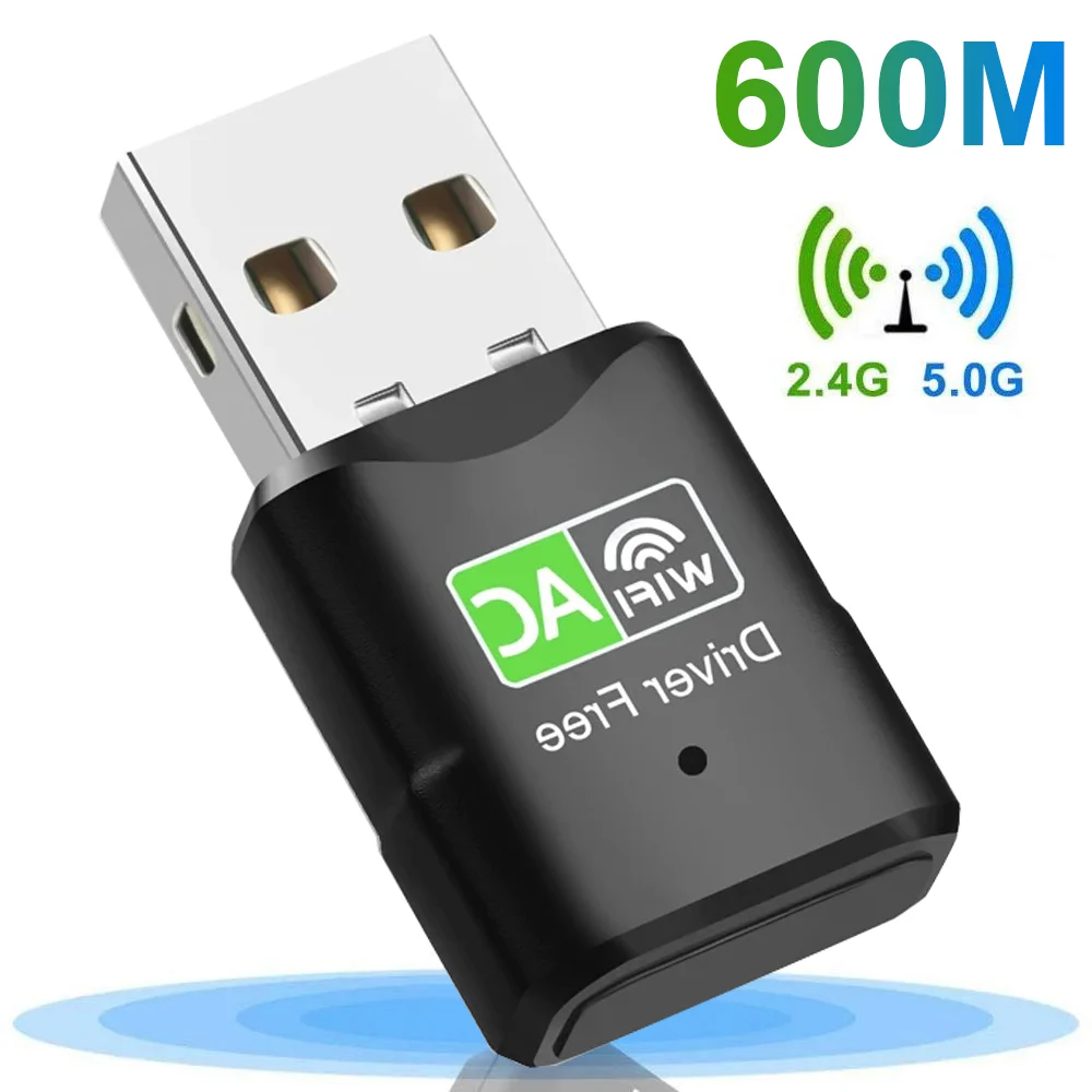 Adaptador WiFi de doble banda de 600Mbps, antena USB de 2,4g y 5GHz, Adaptador Wifi USB, Adaptador de tarjeta de red inalámbrica, controlador receptor Wifi gratis